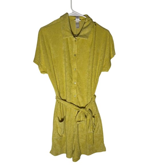 Andie The Button-Up Romper Women's Size S Yellow New With Tags! - Picture 2 of 5
